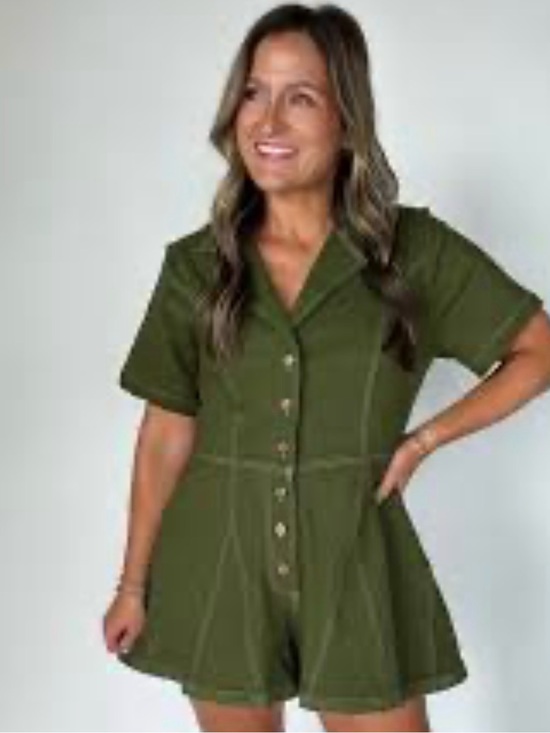 entro Pants - entro Olive Green Short-Sleeve Utility Romper Jacket